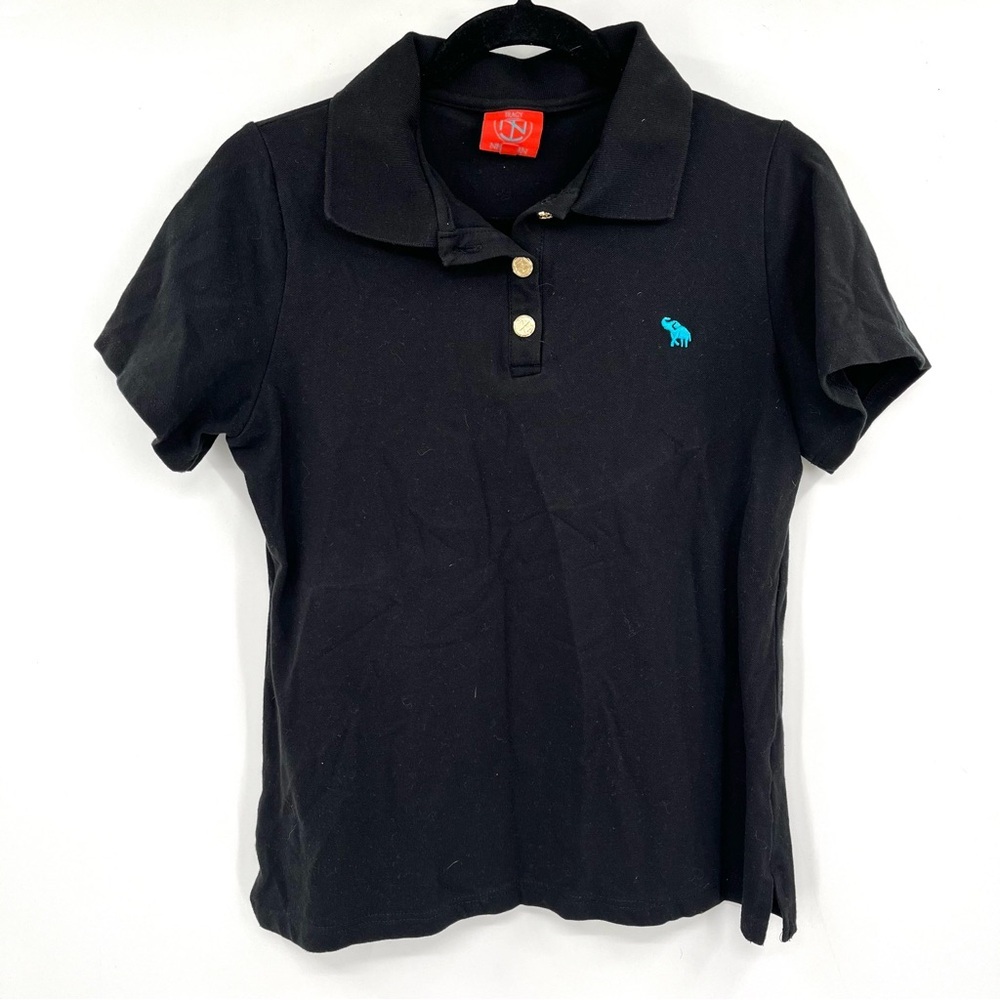 TRACY NEGOSHIAN Black Polo Short Sleeve Top L Preppy Classic Cotton TN Stretch